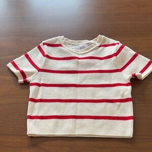 Zara Cream Sweater with Red Stripes - Short Sleeve